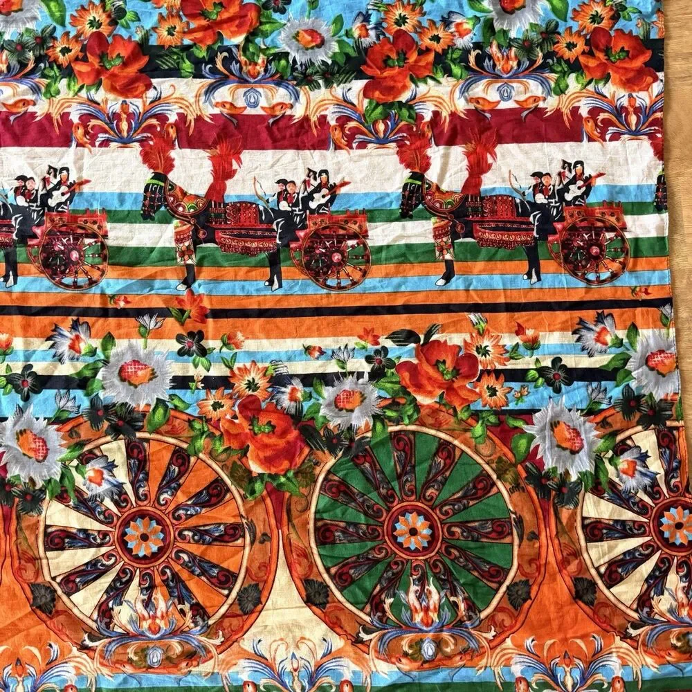 Positano by Jean Paul Oversized Cotton Scarf Floral Horse Carriage Shawl Wrap